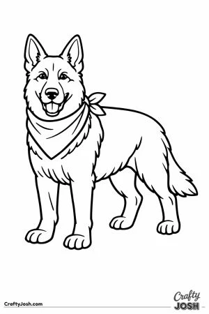German shepherd wearing a folded bandana