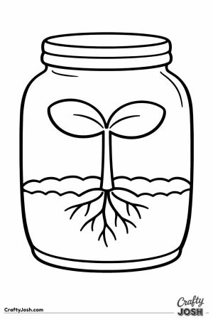 Glass jar with a seedling growing roots inside