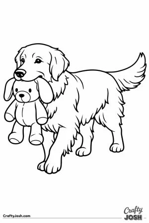 Golden retriever carrying a soft toy in its mouth