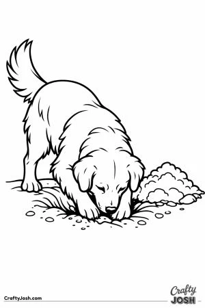 Golden retriever digging a hole with both front paws