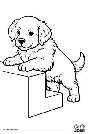 Golden retriever puppy climbing over a low step