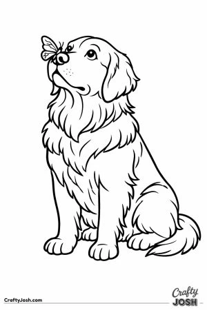 Golden retriever with a butterfly resting on its muzzle