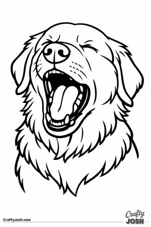 Golden retriever yawning with its head lifted