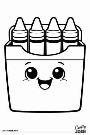 Happy crayon box with four chunky crayons peeking out