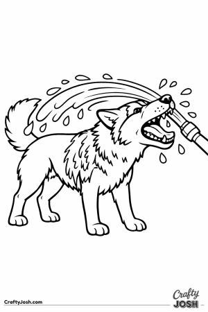 Husky biting at the spray from the garden hose