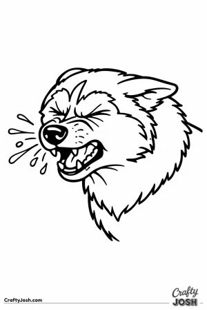 Husky caught mid sneeze with its ears flat back