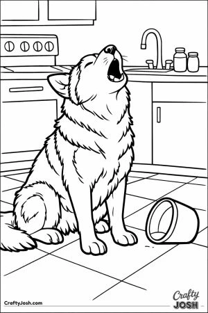 Husky complaining loudly beside an empty food bowl