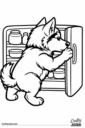 Husky nudging open the fridge door to peer inside