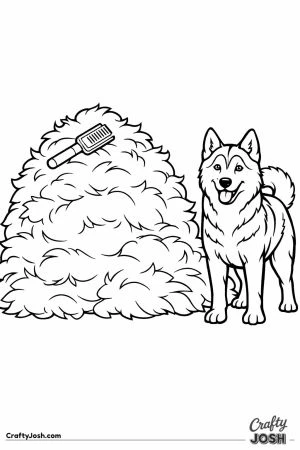 Husky standing next to an enormous pile of shed fur