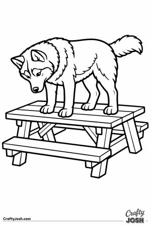 Husky standing on top of the picnic table