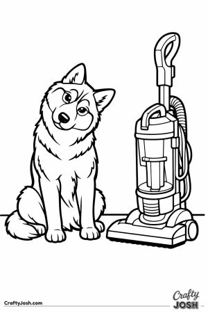 Husky staring suspiciously at the vacuum cleaner