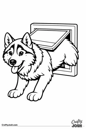 Husky stuck halfway through the dog flap
