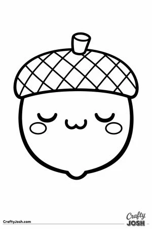 Kawaii acorn with a textured cap and a sleepy smile