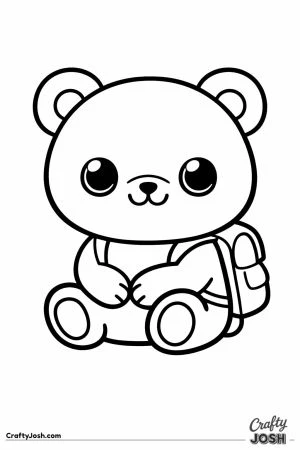 Kawaii bear sitting with a little backpack on its back