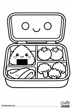 Kawaii bento box with four sections of food