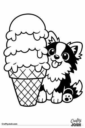 Kawaii border collie with a giant ice cream cone