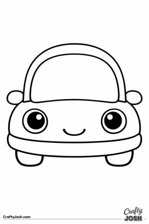 Kawaii car with a rounded bubble shape and a smile