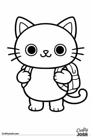Kawaii cat wearing a backpack over both shoulders