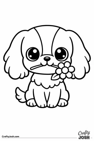 Kawaii cavalier holding a flower in its mouth