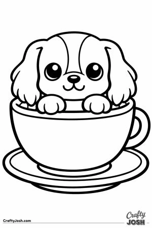 Kawaii cavalier sitting inside a teacup