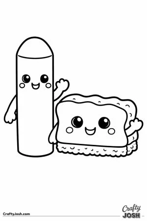 Kawaii chalk and sponge waving together