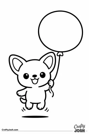 Kawaii chihuahua floating with a big balloon