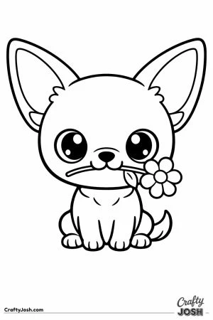 Kawaii chihuahua holding a flower in its mouth