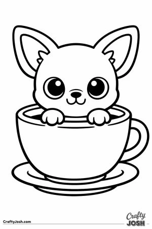 Kawaii chihuahua sitting inside a teacup