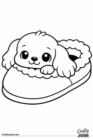 Kawaii cocker spaniel curled up inside a big slipper