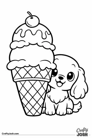 Kawaii cocker spaniel with a giant ice cream cone