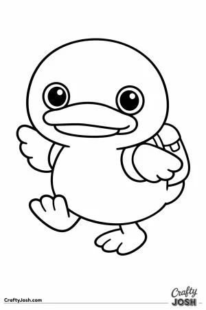 Kawaii duck stepping along with a tiny backpack