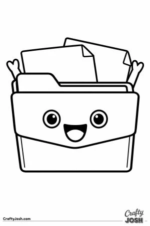 Kawaii folder with papers poking up like arms