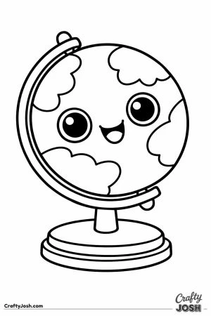 Kawaii globe spinning on its stand with a cheerful face