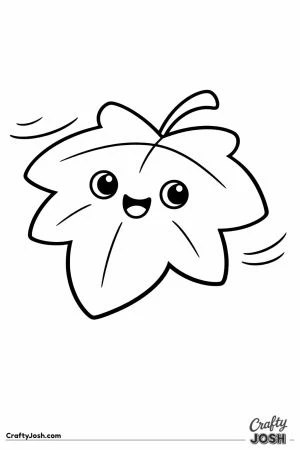 Kawaii leaf drifting sideways with a happy face