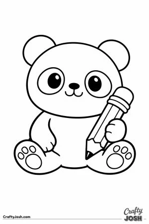 Kawaii panda sitting cross legged with a pencil