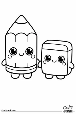 Kawaii pencil and eraser holding hands