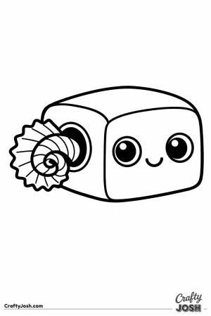 Kawaii pencil sharpener with a curly shaving spiralling out