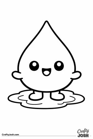 Kawaii raindrop standing in a shallow puddle