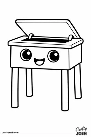 Kawaii school desk with its lid opening like a mouth
