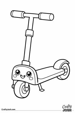 Kawaii scooter standing upright with a cheerful face