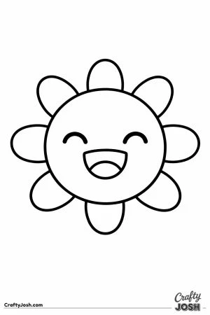 Kawaii sun with eight rounded rays and a wide smile