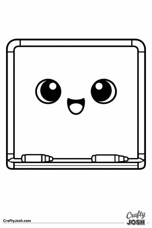 Kawaii whiteboard smiling with two markers on the ledge