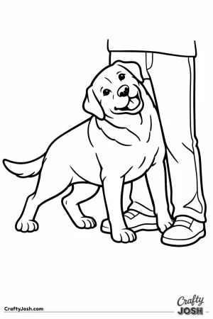 Labrador leaning its whole weight against someones legs
