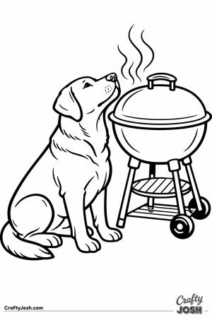 Labrador sitting hopefully right beside the barbecue