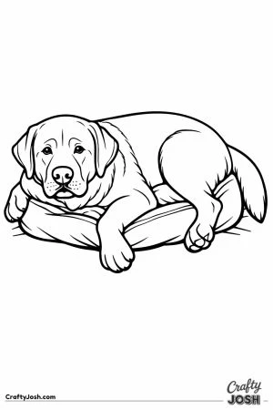 Labrador squashed into a dog bed it outgrew long ago