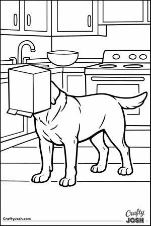 Labrador standing with a cereal box stuck over its head