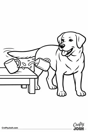 Labrador sweeping mugs off the table with its tail