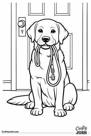 Labrador waiting at the door with its lead in its mouth