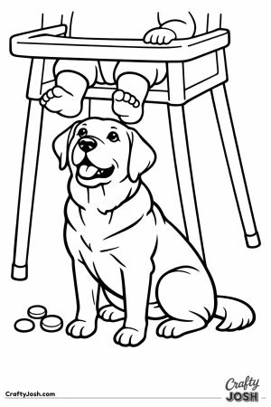 Labrador waiting under the high chair for dropped food