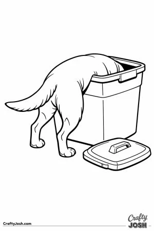 Labrador with its head buried inside the food bin